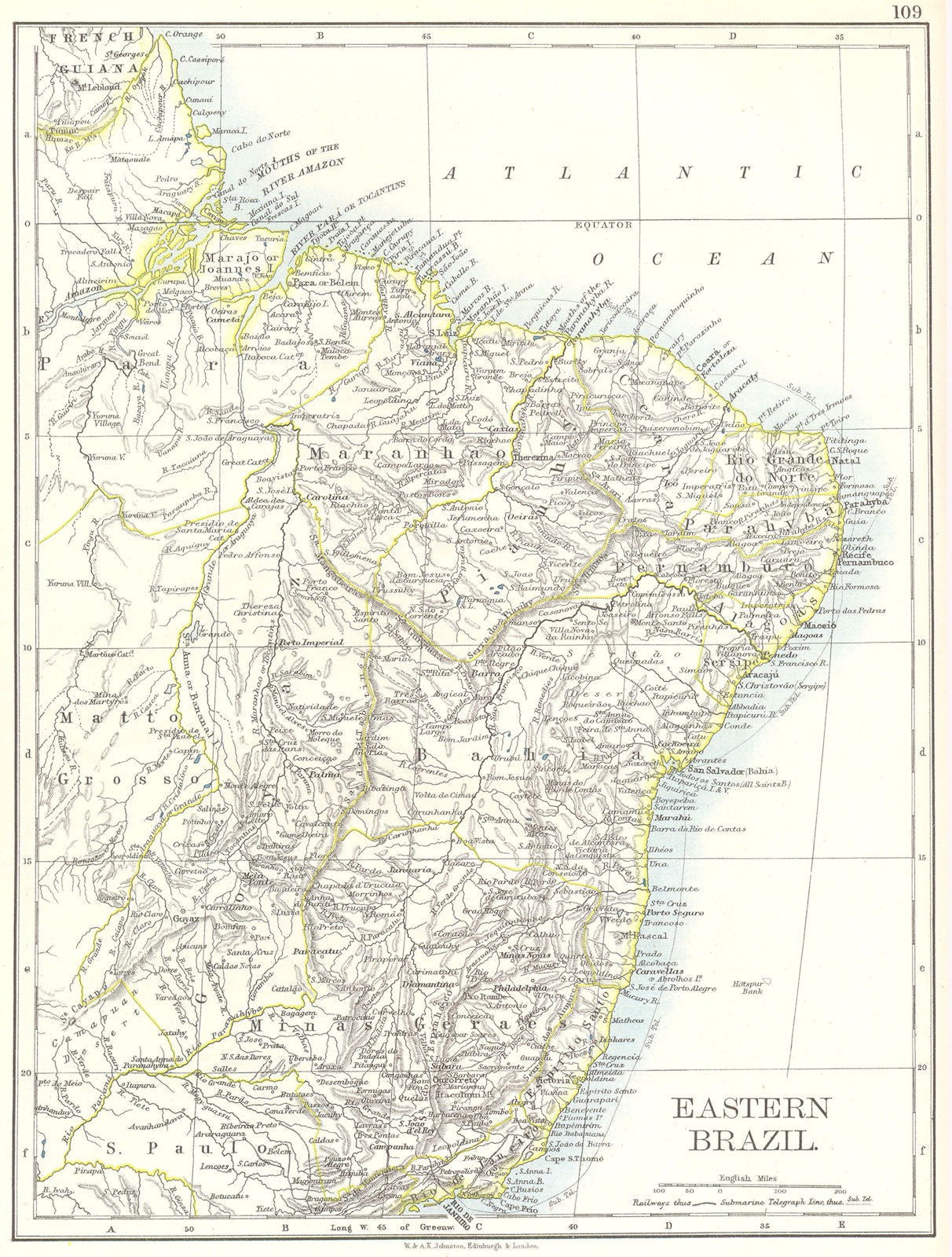 BRAZIL. East. Bahia Minas Gerais Pernambuco Maranhao Parahyba 1897 old map